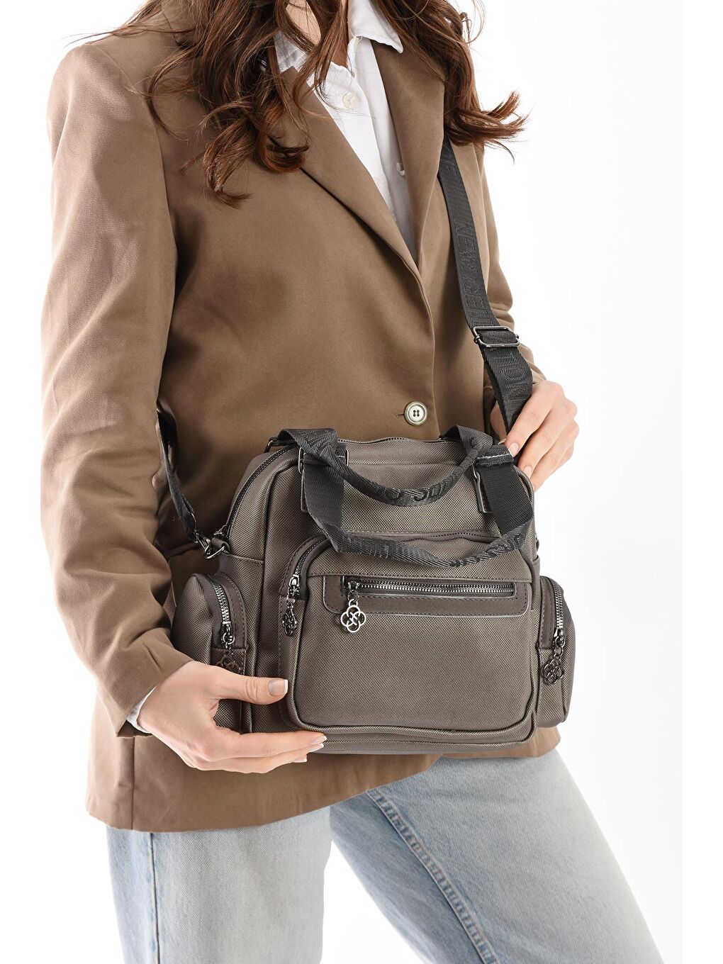 Gri Fiyona Çok Bölmeli Kadın Omuz Çantası BP-4836O