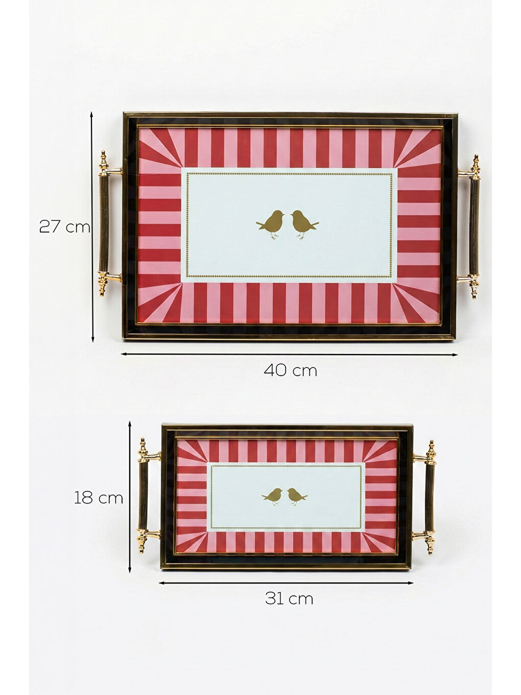 4388 2'li Dekoratif Dikdörtgen Çay ve Kahve Kahvaltılık Sunum Tepsi Seti Pembe-2