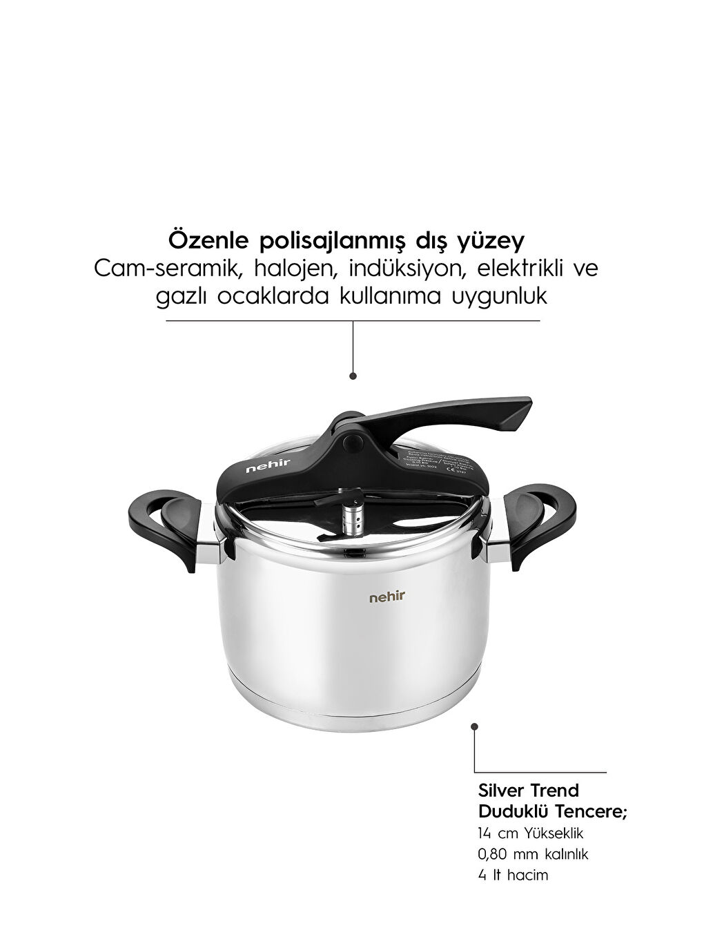 Gri Silver Trend Paslanmaz Çelik 4 Litre Düdüklü Tencere-1
