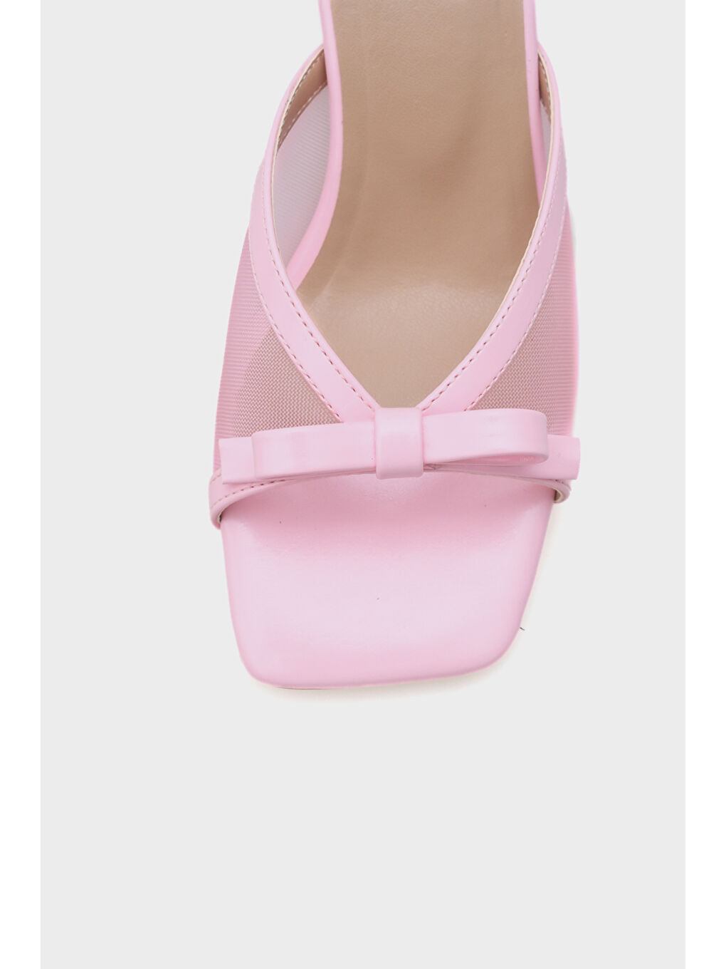 Pembe Midge Orta Topuklu Fileli Fiyonklu Kadın Terlik-2