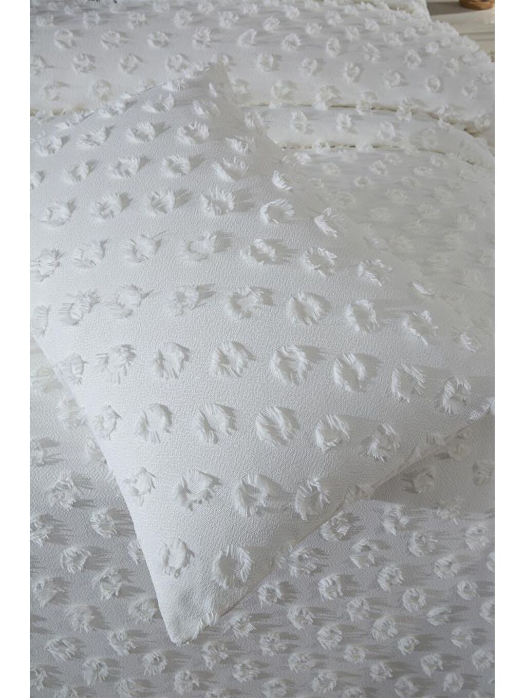 Ekru Konik 3 Parça Çift Kişilik Pike Takımı Krem-5