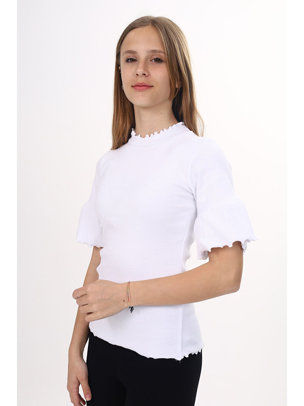 Beyaz Kız Çocuk Okul Tişört-3