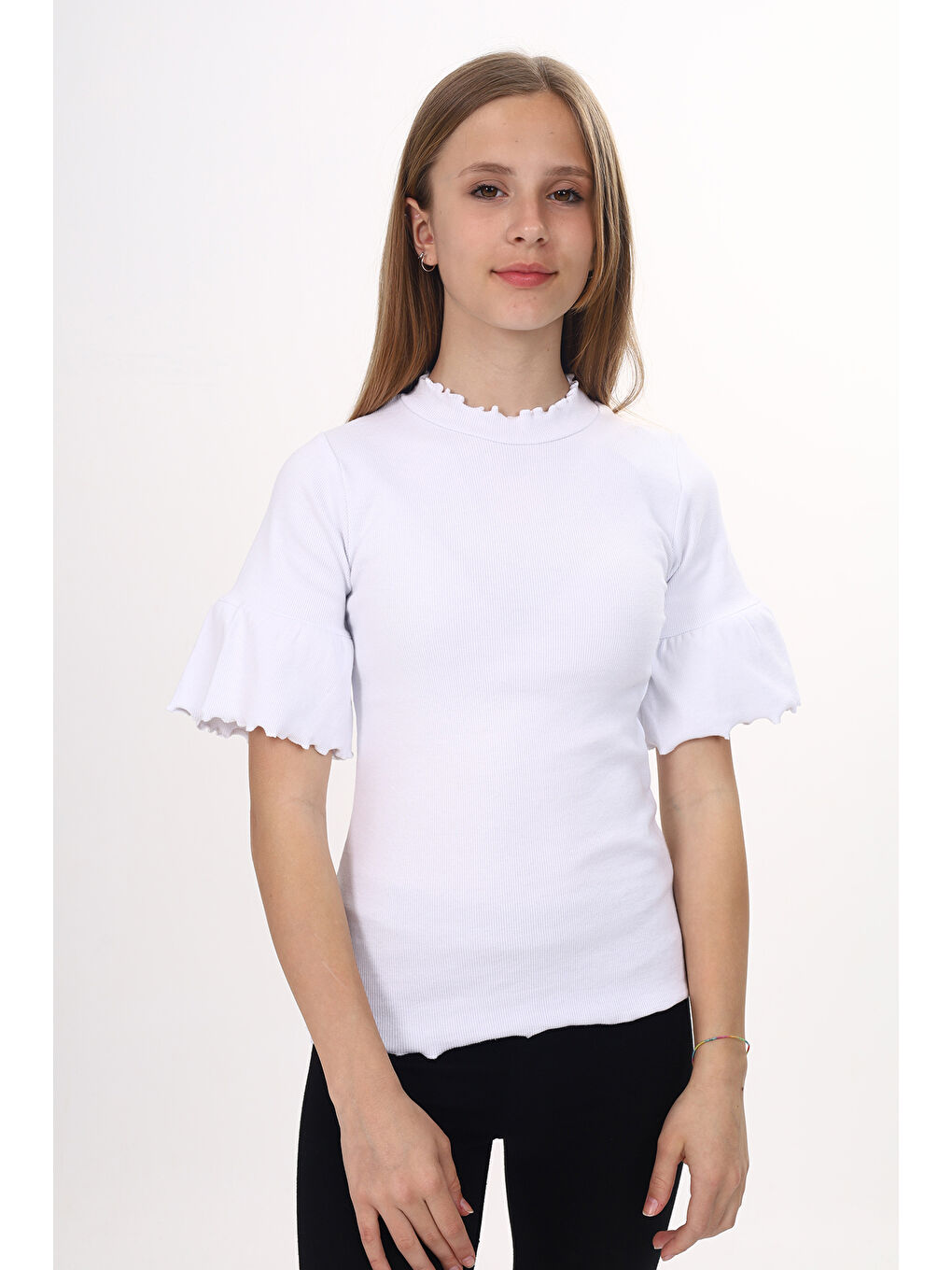 Beyaz Kız Çocuk Okul Tişört-5