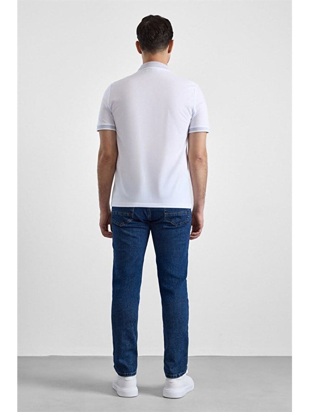 Beyaz Regular Düz Baskısız Pike Fermuarlı Polo Yaka Nefes Alabilen Tişört-2