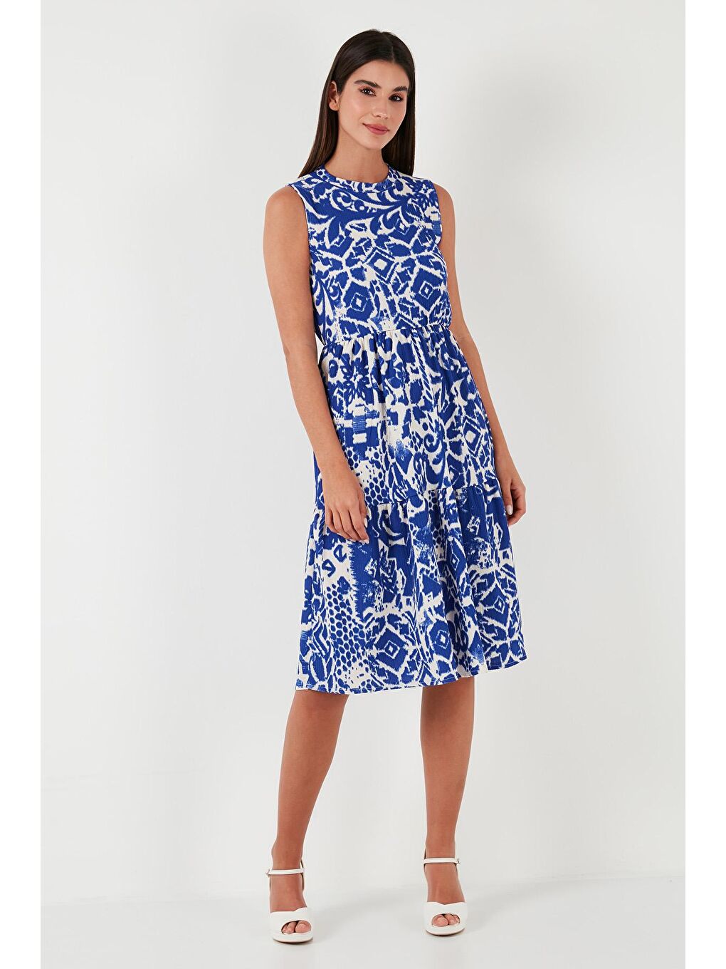 Mavi Desenli Regular Fit Kolsuz Elbise 5865731-3