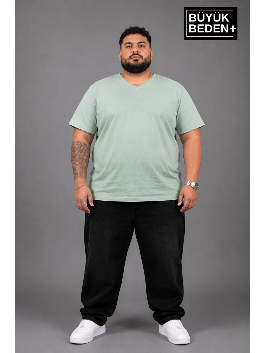 Turkuaz Büyük Beden Erkek V Yaka Pamuklu Basic Tişört Lacivert 3XL-6XL SPR26BTS509