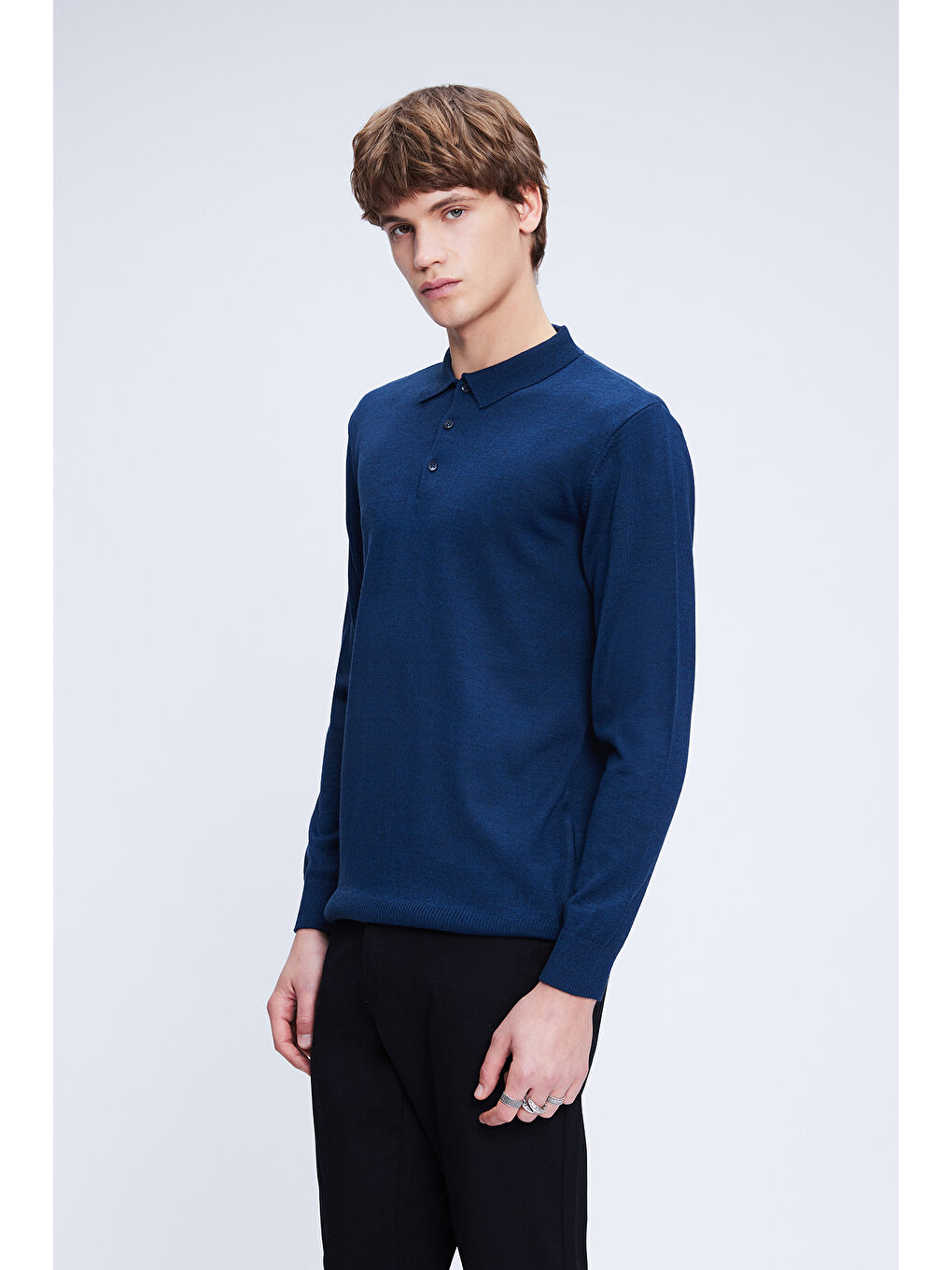 İndigo indigo Regular Fit Düz Polo Yaka Yünlü Triko Kazak-2