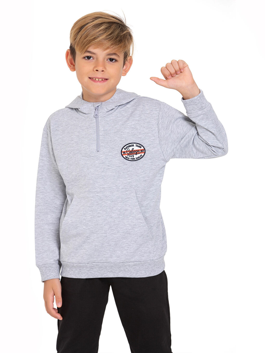 Gri Superior Team Nakışlı Fermuarlı Sweat 54405