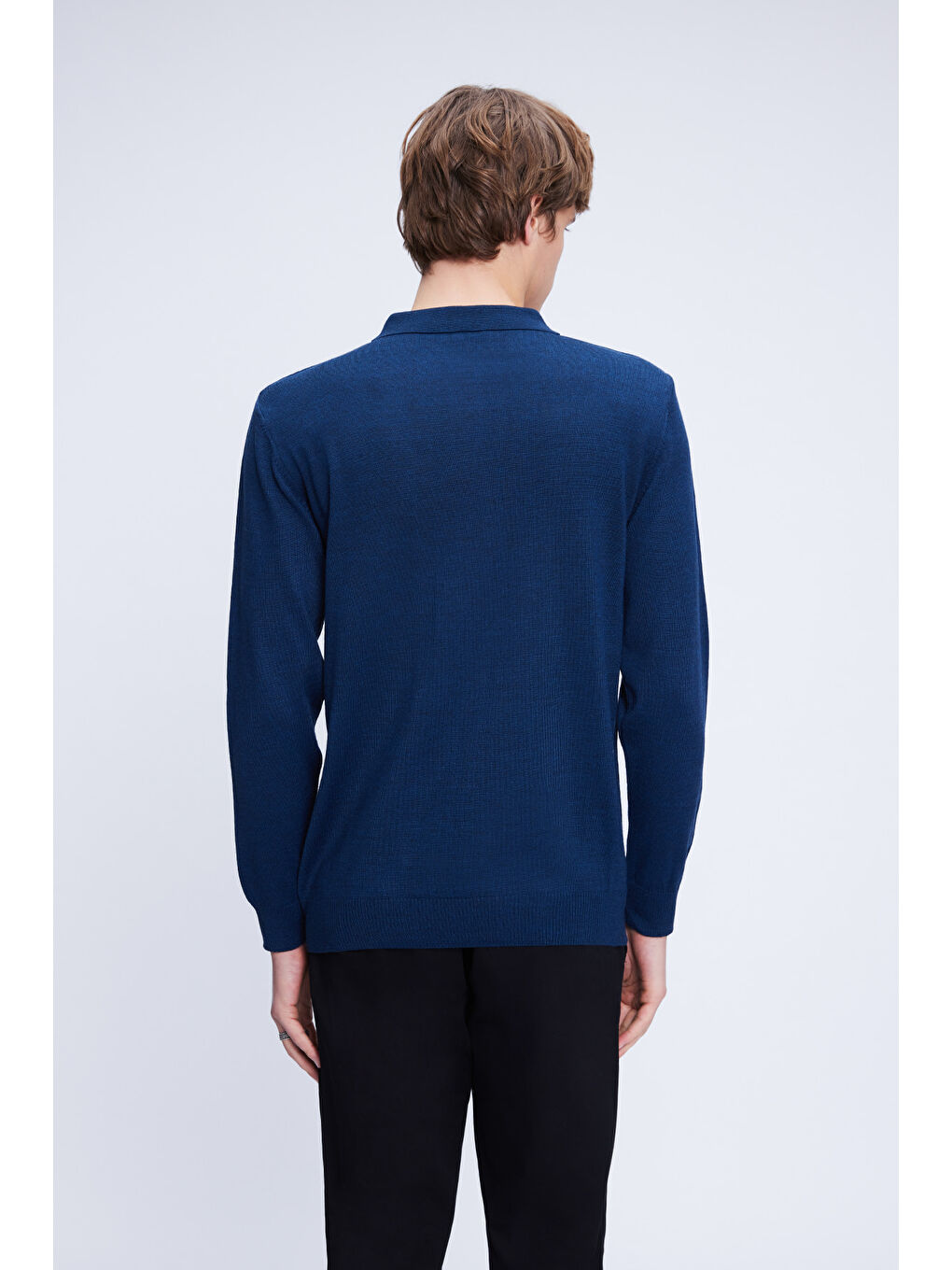 İndigo indigo Regular Fit Düz Polo Yaka Yünlü Triko Kazak-4