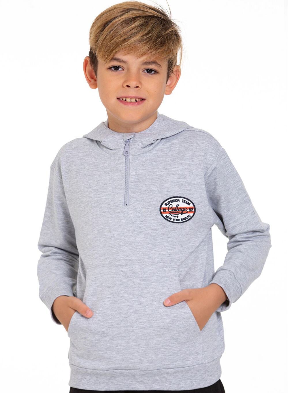 Gri Superior Team Nakışlı Fermuarlı Sweat 54405-1