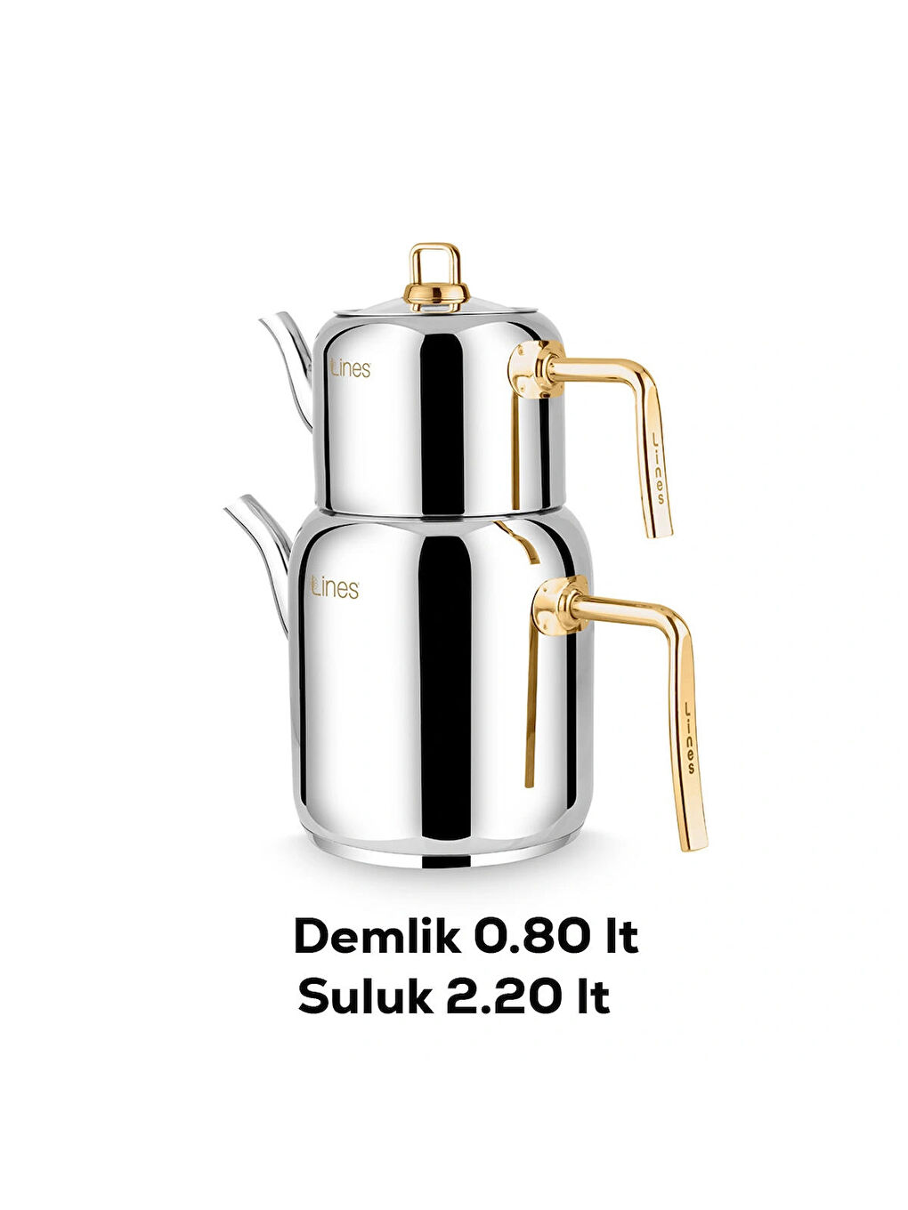 Gri Lcm-0101-2 Mercan Orta Boy Paslanmaz Çelik Gold Kulp 0.80-2.20 Lt Çaydanlık Takımı-3