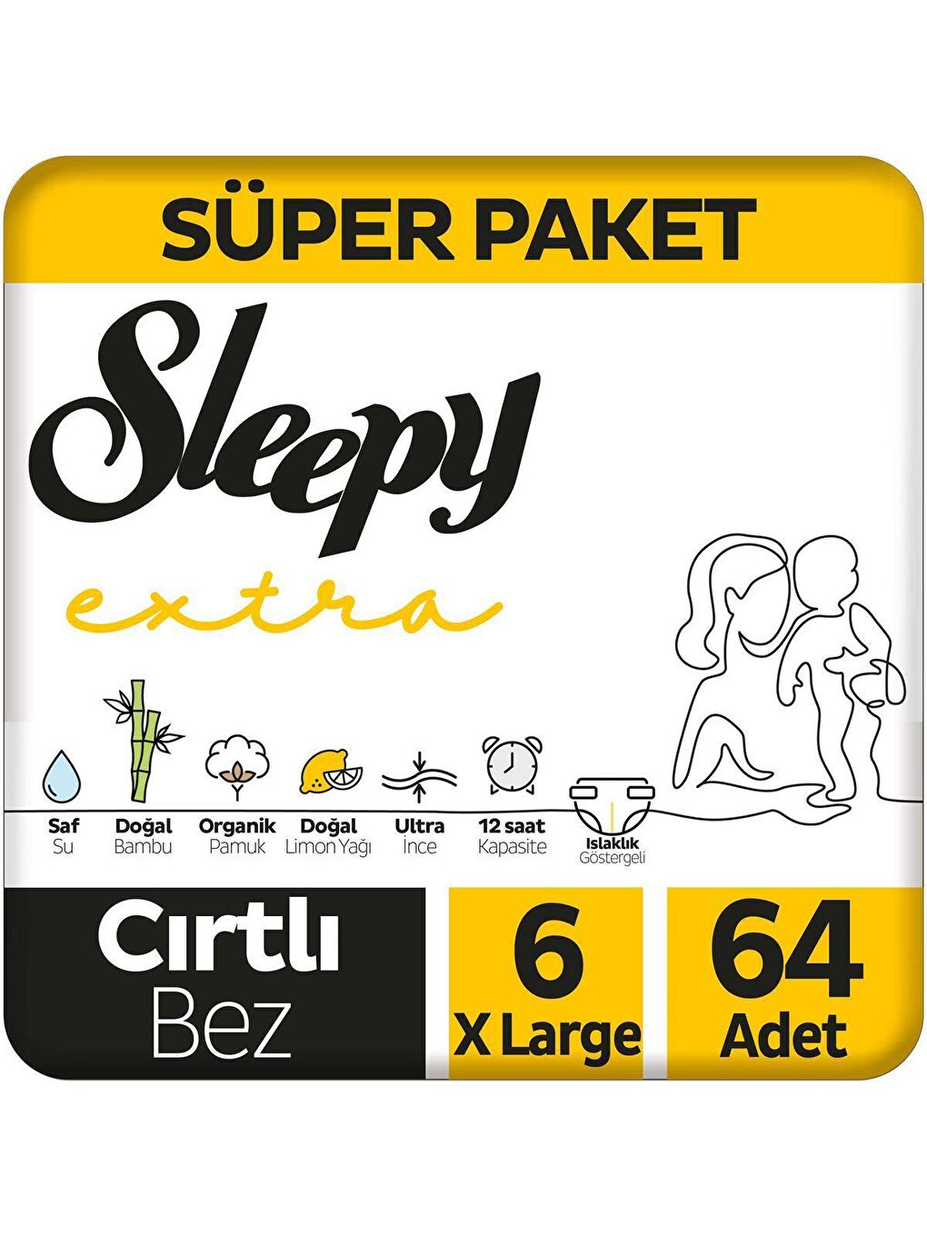 Tekli Paket Extra Günlük Aktivite Süper Paket Bebek Bezi 6 Numara Xlarge 64 Adet