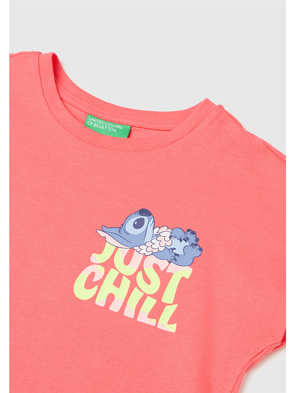 Kız Bebek Mercan Lilo & Stitch Baskı Detaylı Bisiklet Yaka T-Shirt-2