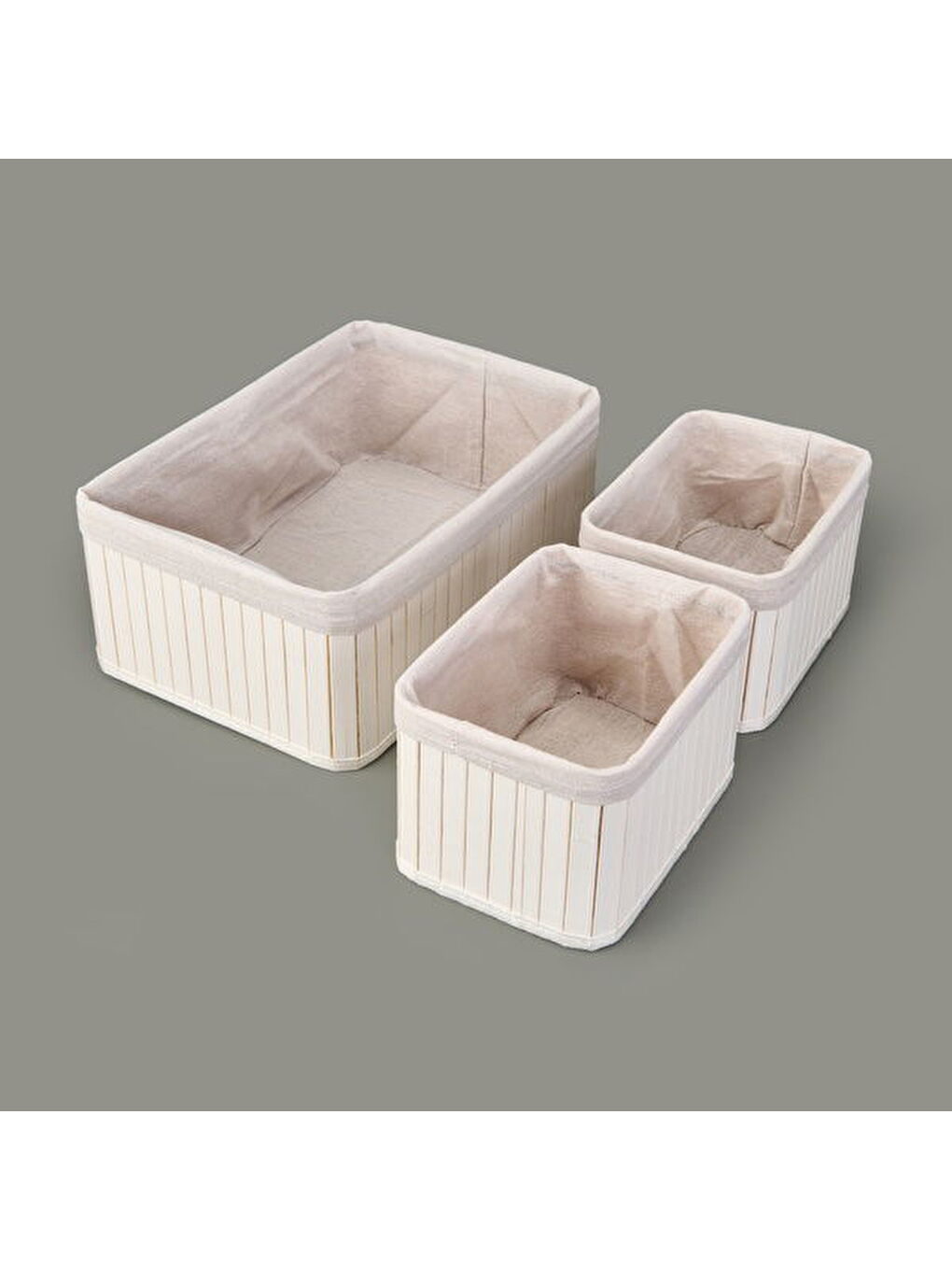 3'lü Çok Amaçlı Dekoratif Sepet - Beyaz-1