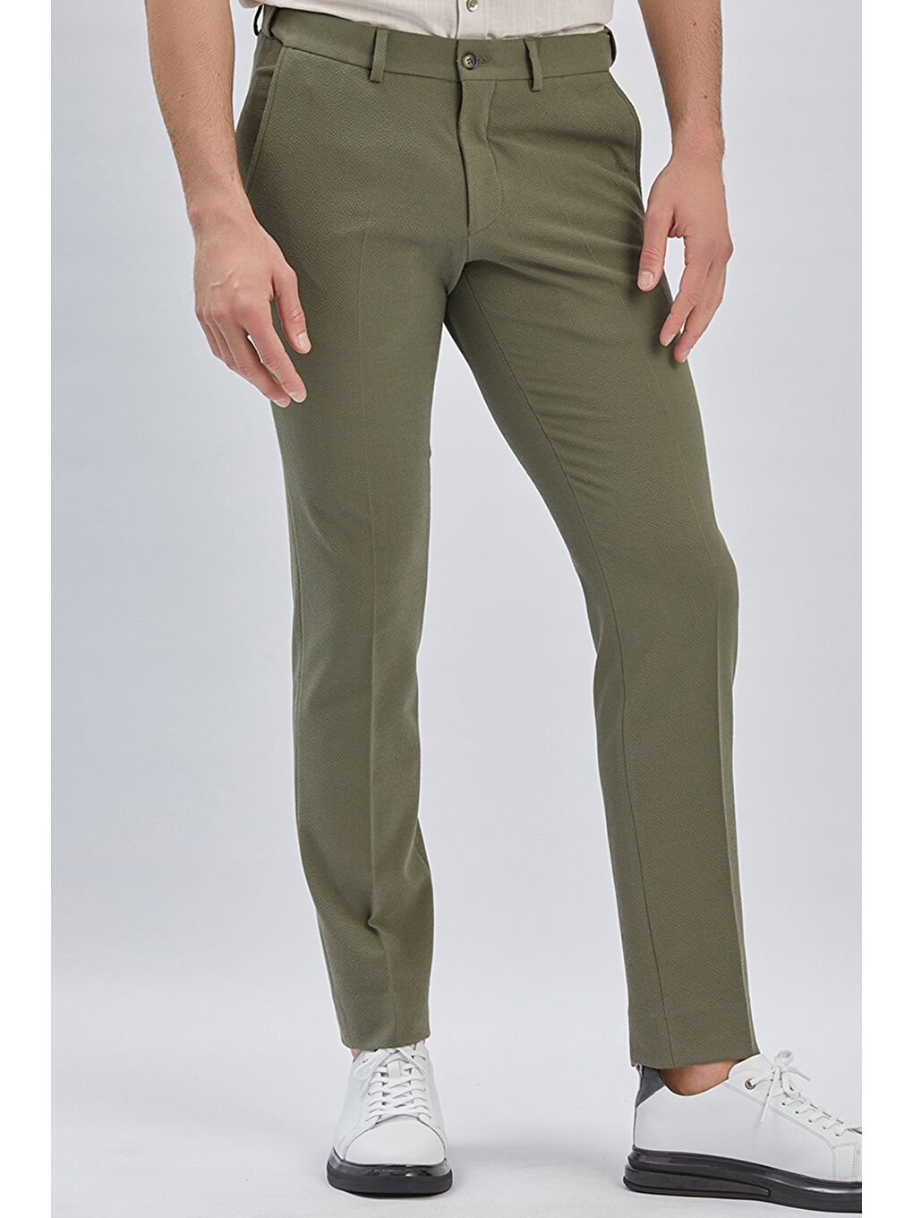 Koyu Haki Esnek Lastikli Yandan Cepli Casual Slim Fit Ayarlanabilir Kemer Pantolon 1003240162