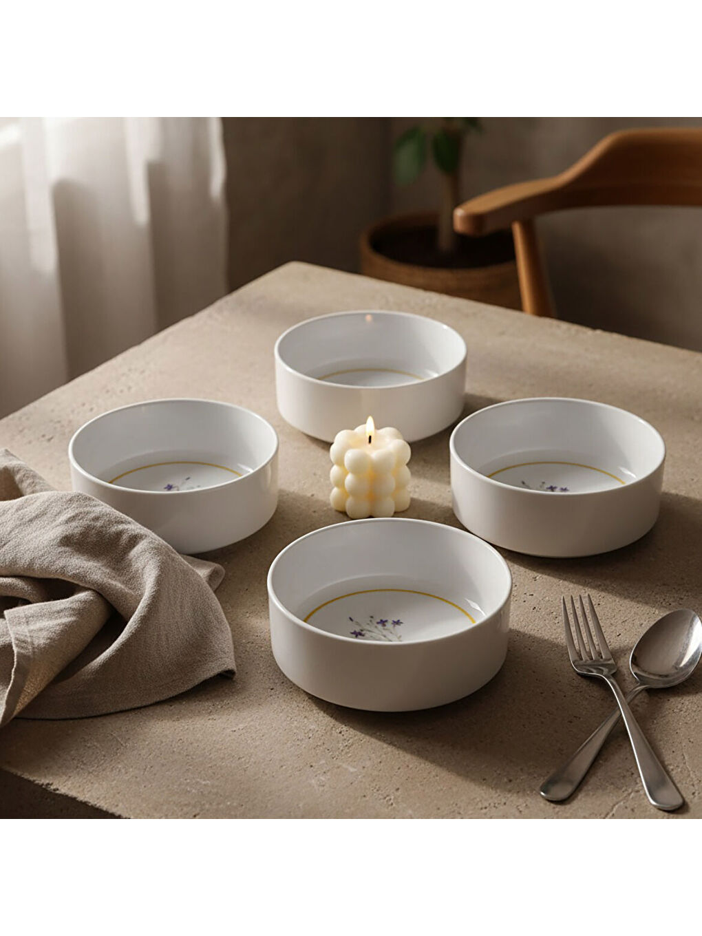 Ekru Paris Flower 4 Parça 12 cm Kase 29552-4