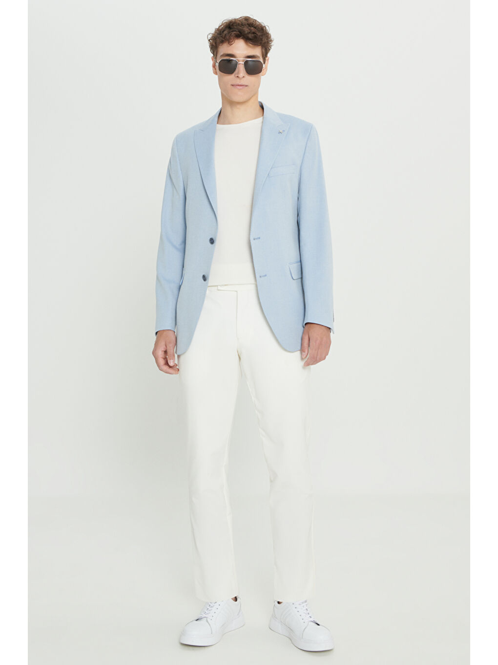 Erkek Açık Mavi Slim Fit Dar Kesim Kırlangıç Yaka Blazer Ceket-1