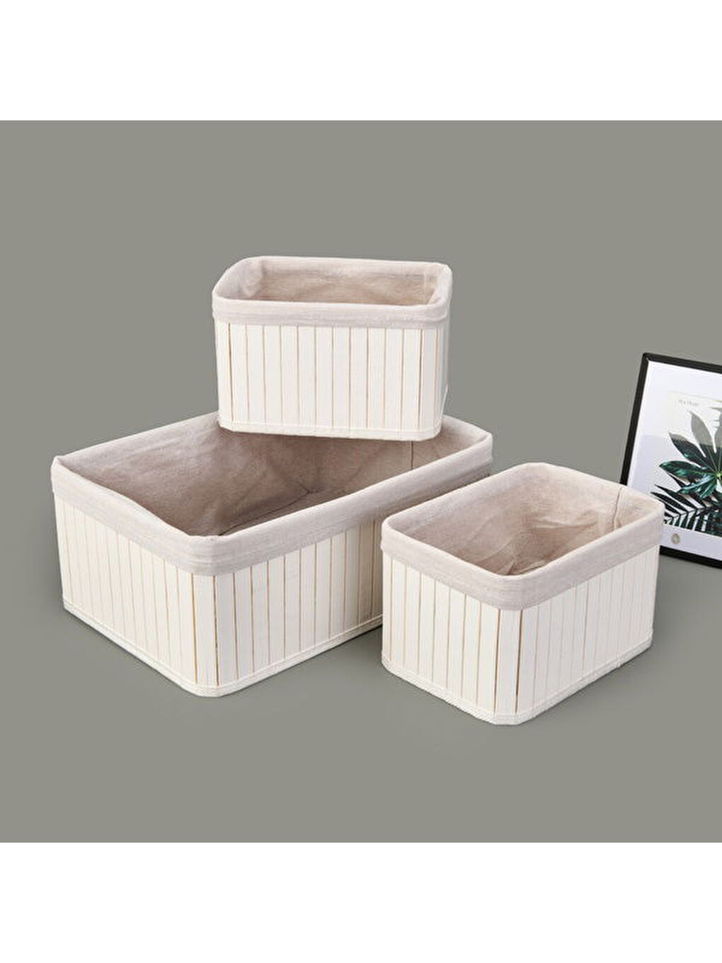 3'lü Çok Amaçlı Dekoratif Sepet - Beyaz-3