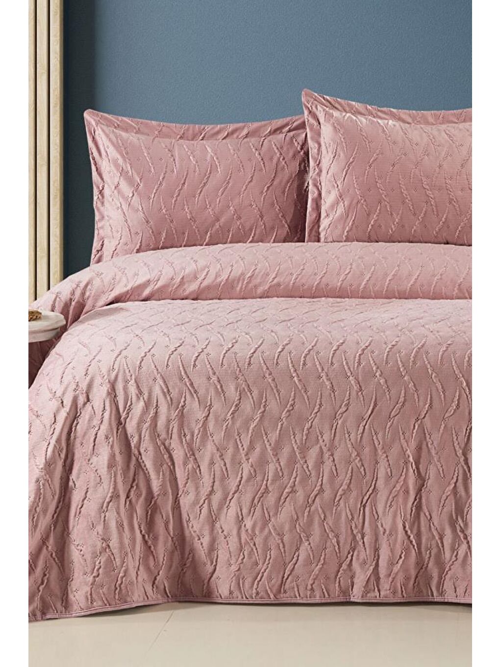 Pembe Zara Çift Kişilik Lüks Kadife Yatak Örtüsü Gül Kurusu