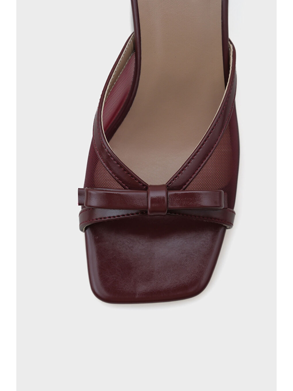 Bordo Midge Orta Topuklu Fileli Fiyonklu Kadın Terlik-2