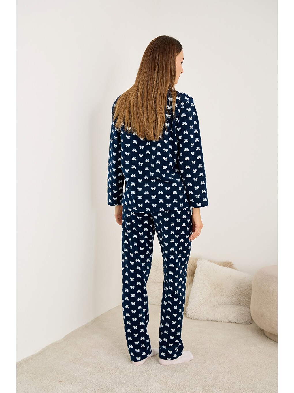 Lacivert Polar Kışlık Örme Pijama Takım-2