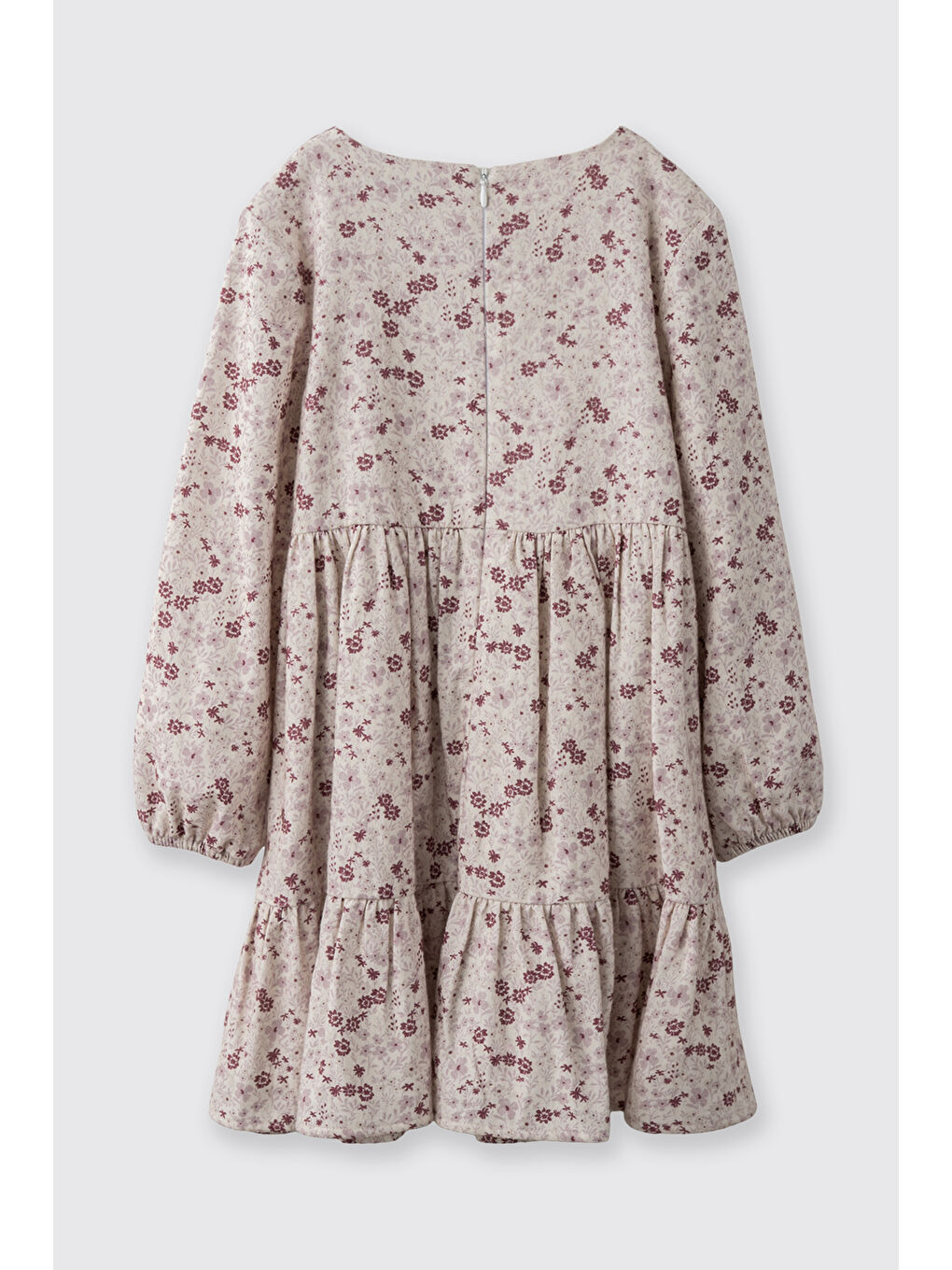 Kız Çocuk Çiçek Desenli Elbisesi Ekru-1