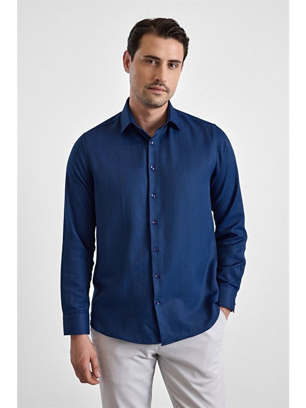 Lacivert Regular Klasik Yaka Casual Gömlek-1