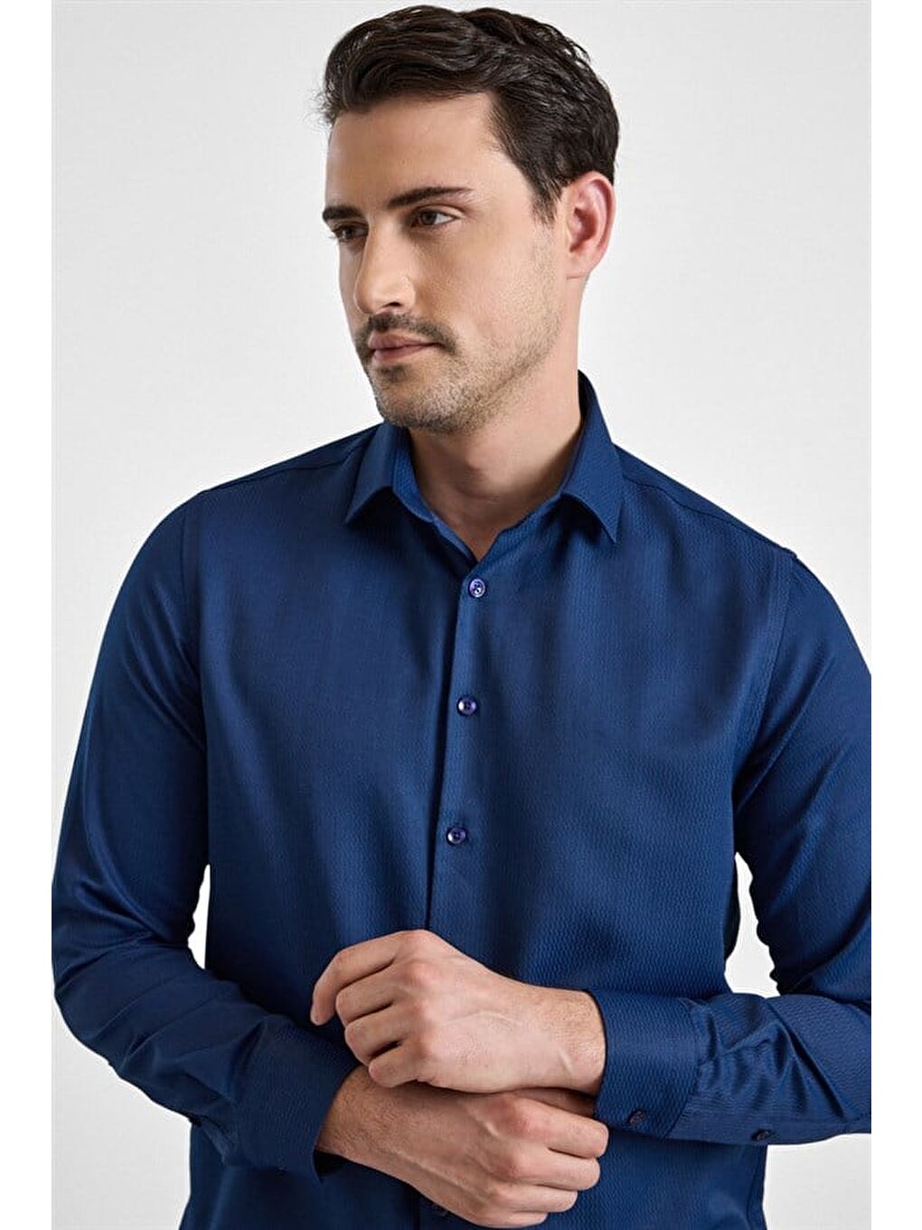 Lacivert Regular Klasik Yaka Casual Gömlek-2