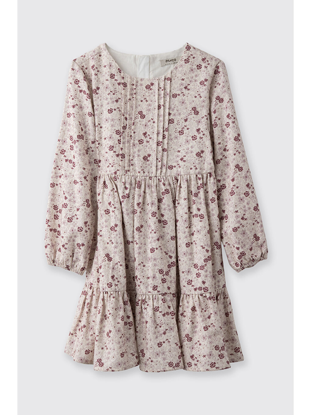 Kız Çocuk Çiçek Desenli Elbisesi Ekru-3