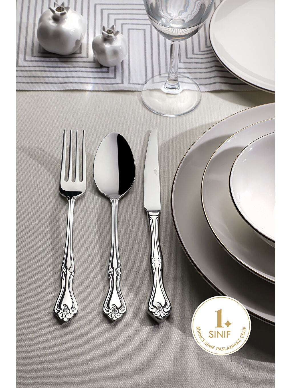 Gri Lalezar Sade 6 Kişilik 18 Parça Kutulu Çatal Kaşık Bıçak Takımı