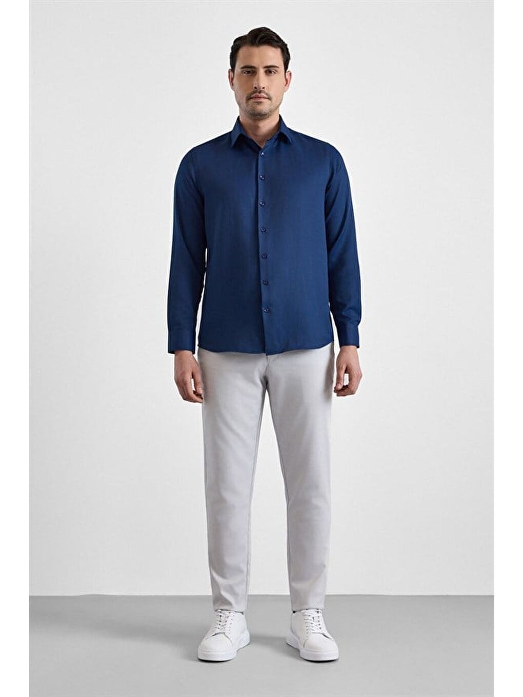 Lacivert Regular Klasik Yaka Casual Gömlek-5