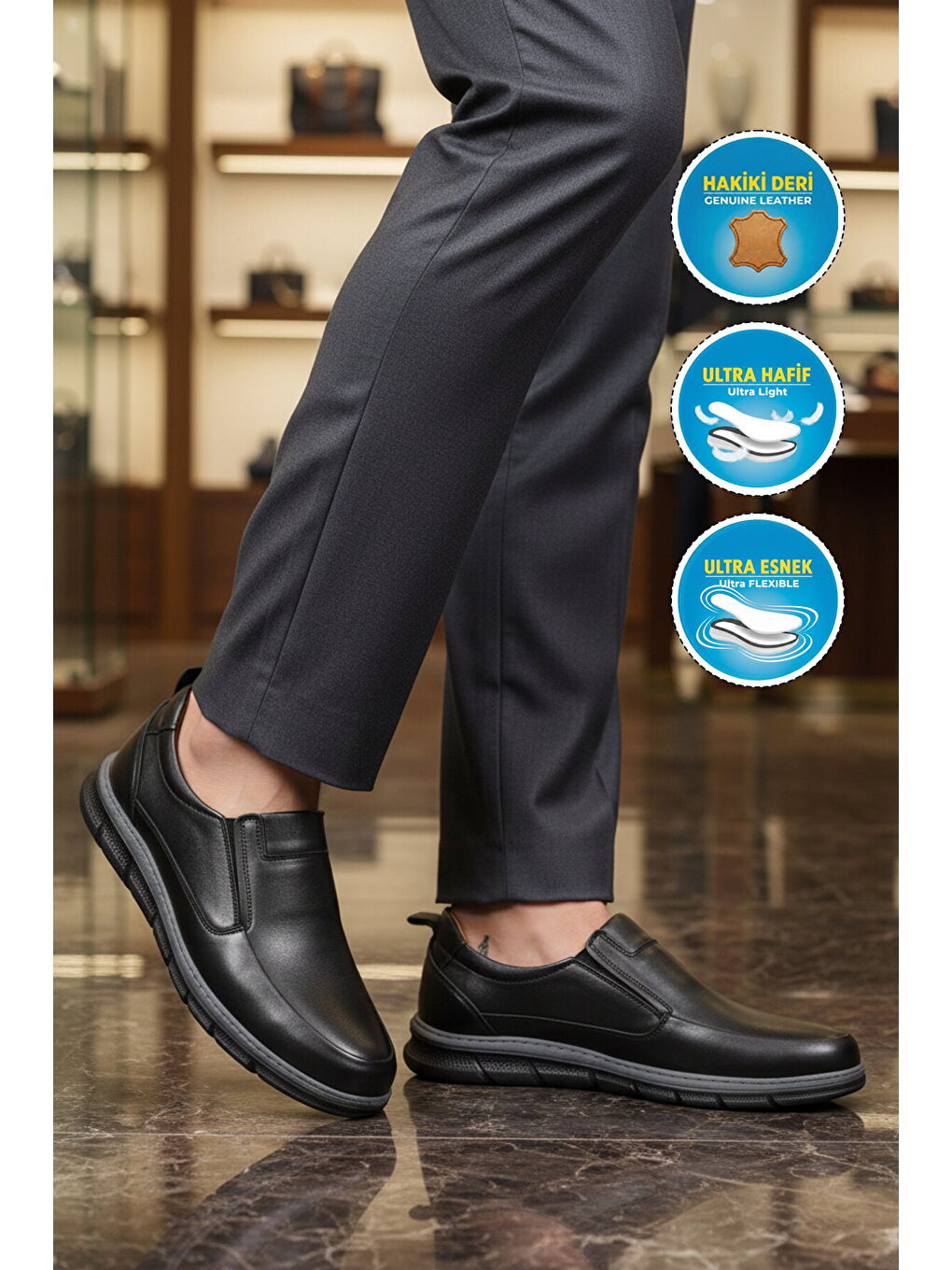 Premium Siyah Hakiki Deri Anatomik Erkek Casual Ayakkabı 3704 M-2