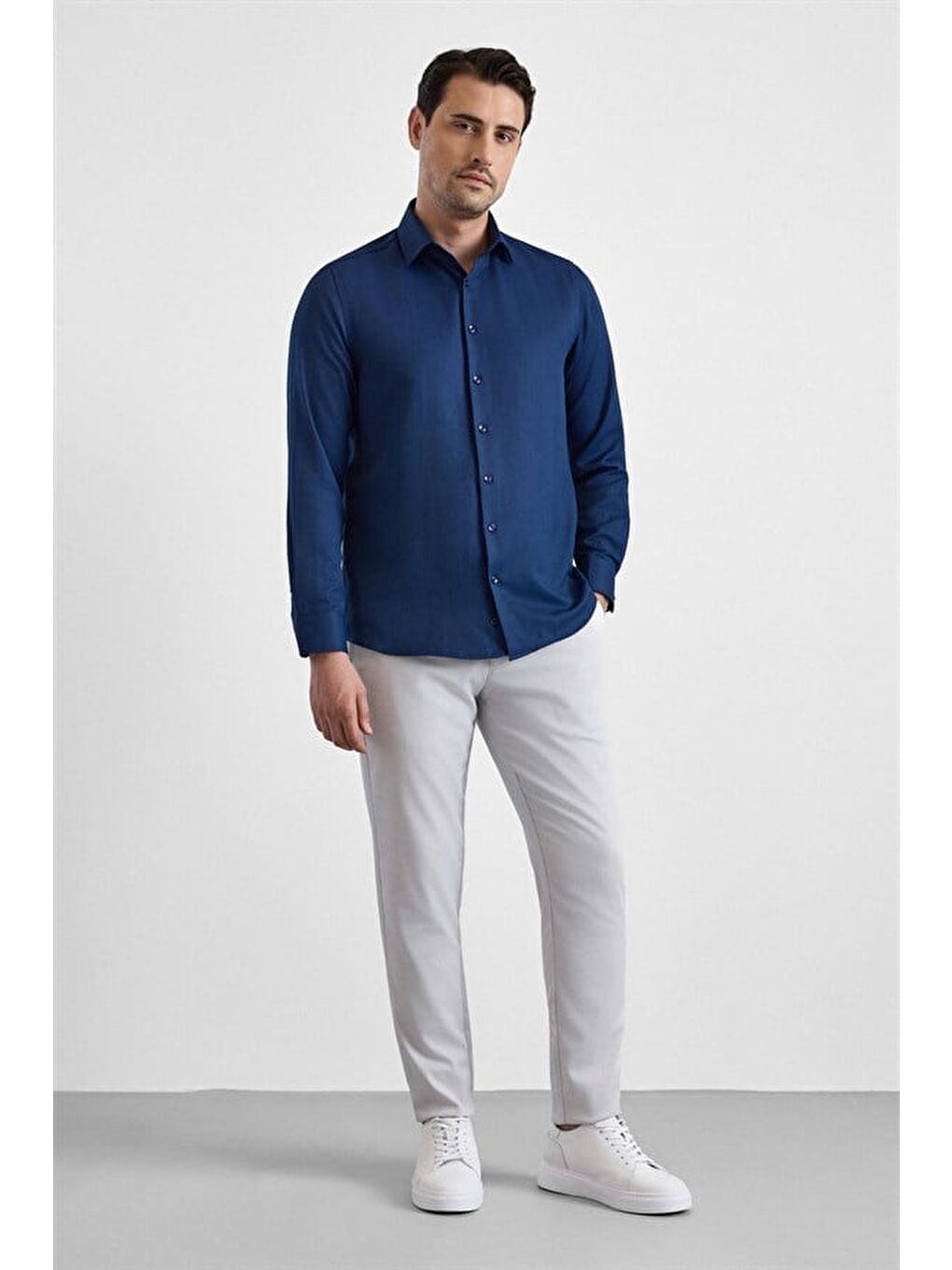 Lacivert Regular Klasik Yaka Casual Gömlek-6