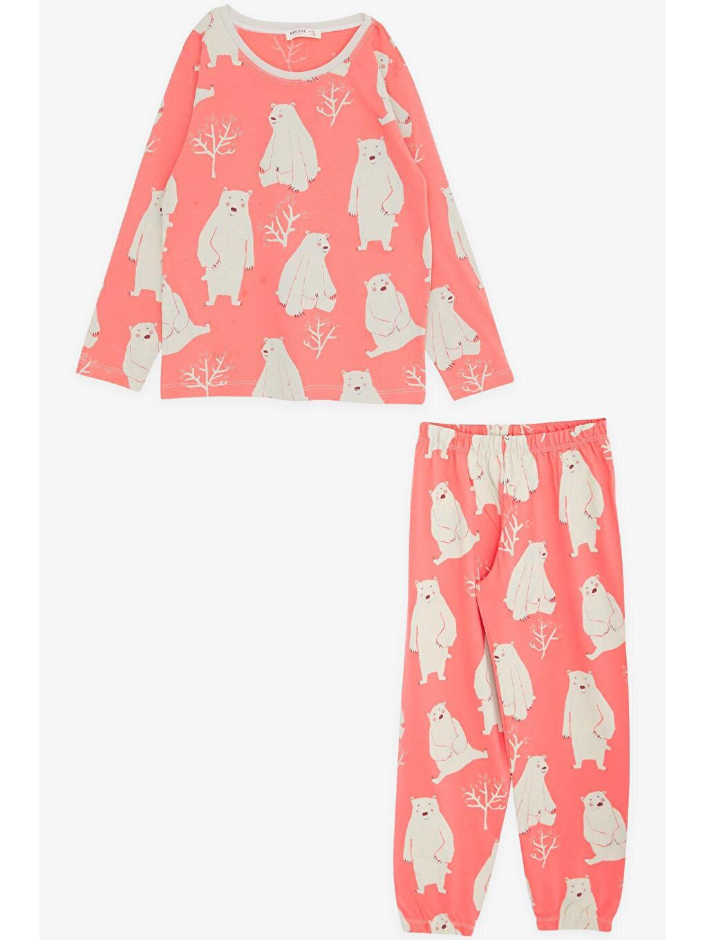 Kız Çocuk Pijama Takımı Kutup Ayısı Desenli Mercan (6 Yaş)