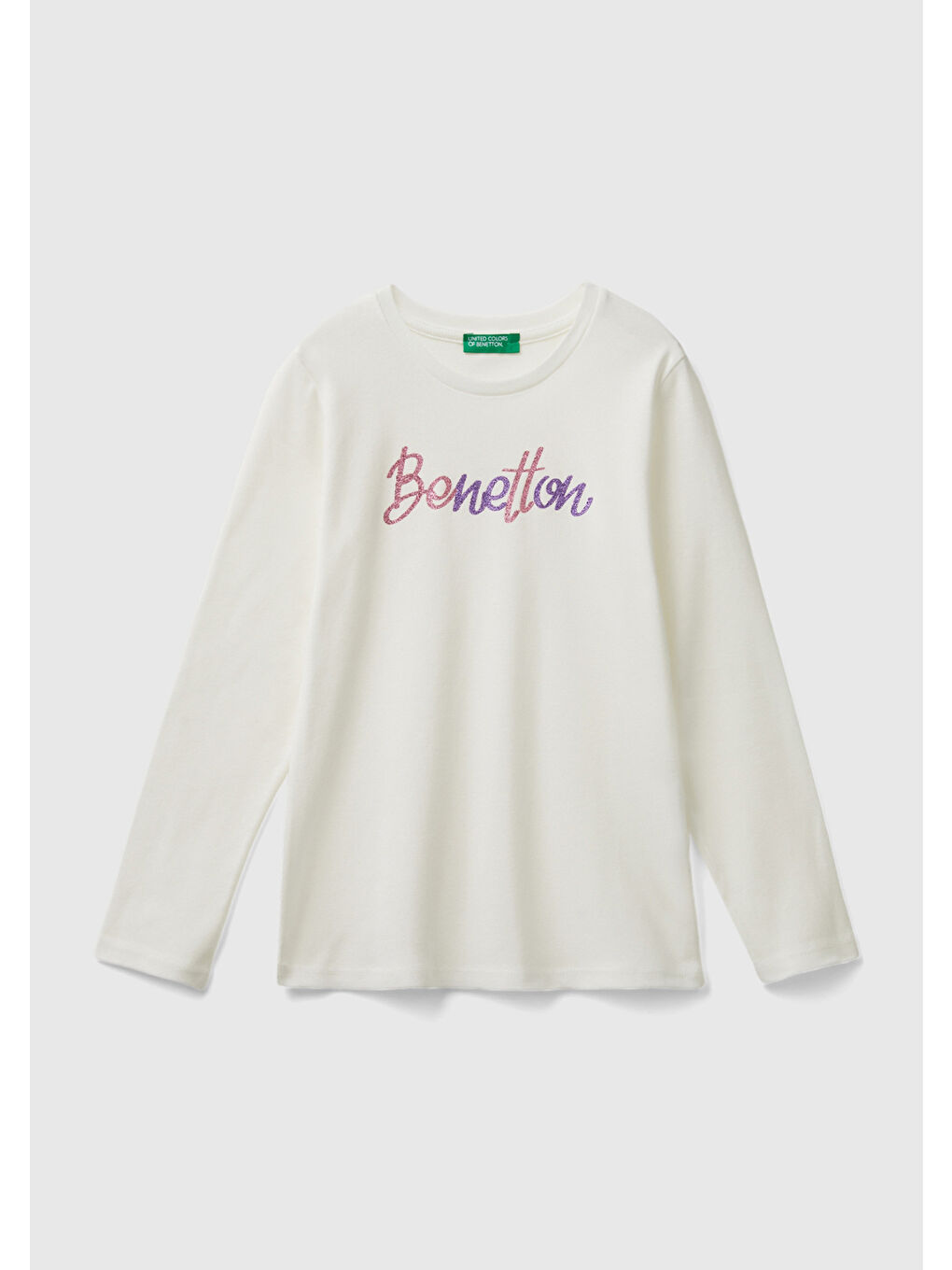 United Colors Of Benetton Kız Çocuk Beyaz Mix Önü Parıltılı Logo Baskılı Sweatshirt