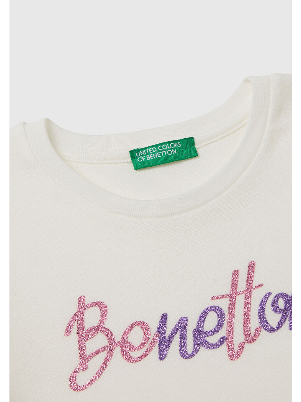 United Colors Of Benetton Kız Çocuk Beyaz Mix Önü Parıltılı Logo Baskılı Sweatshirt - 2