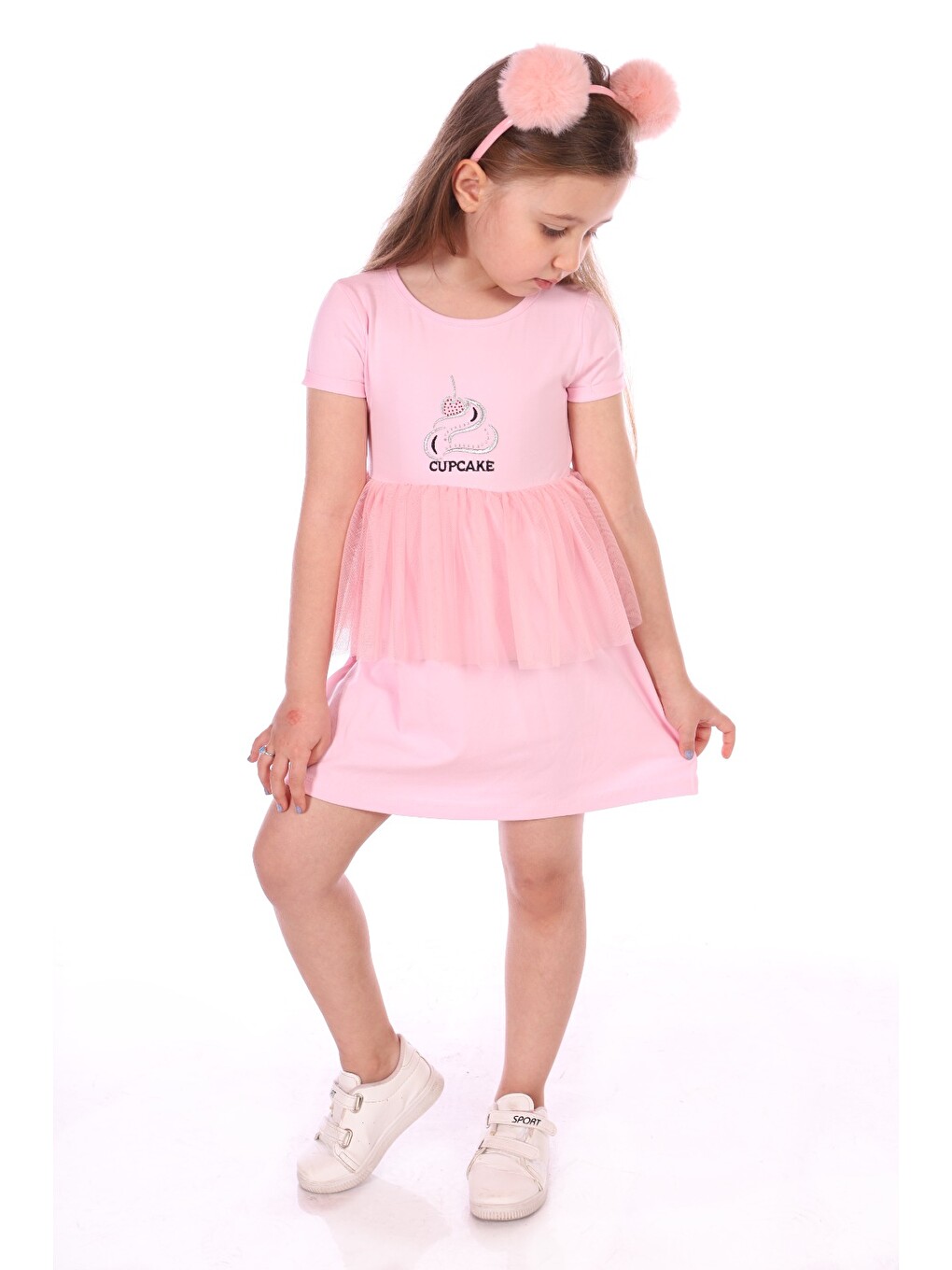 Pembe Kız Bebek Cup Cake Nakışlı Elbise