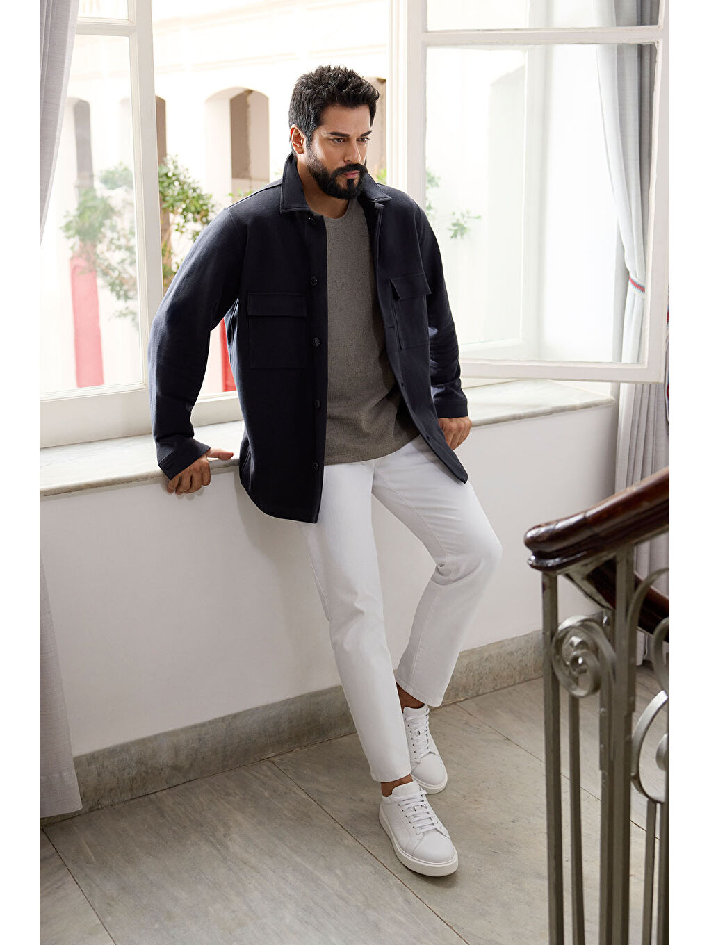 Erkek Lacivert Standart Fit Normal Kesim Gömlek Yaka %100 Pamuk Mont-2