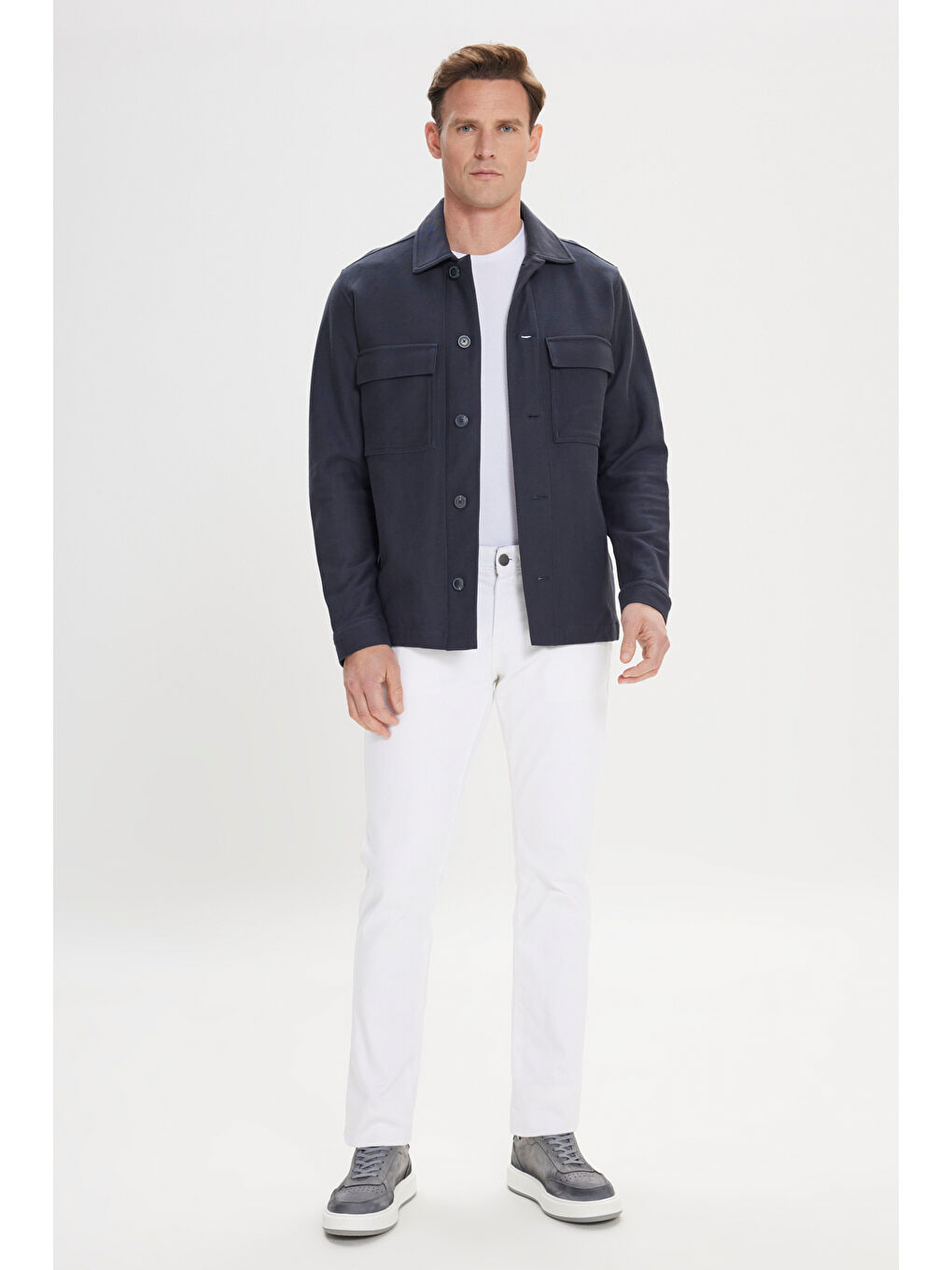 Erkek Lacivert Standart Fit Normal Kesim Gömlek Yaka %100 Pamuk Mont-3