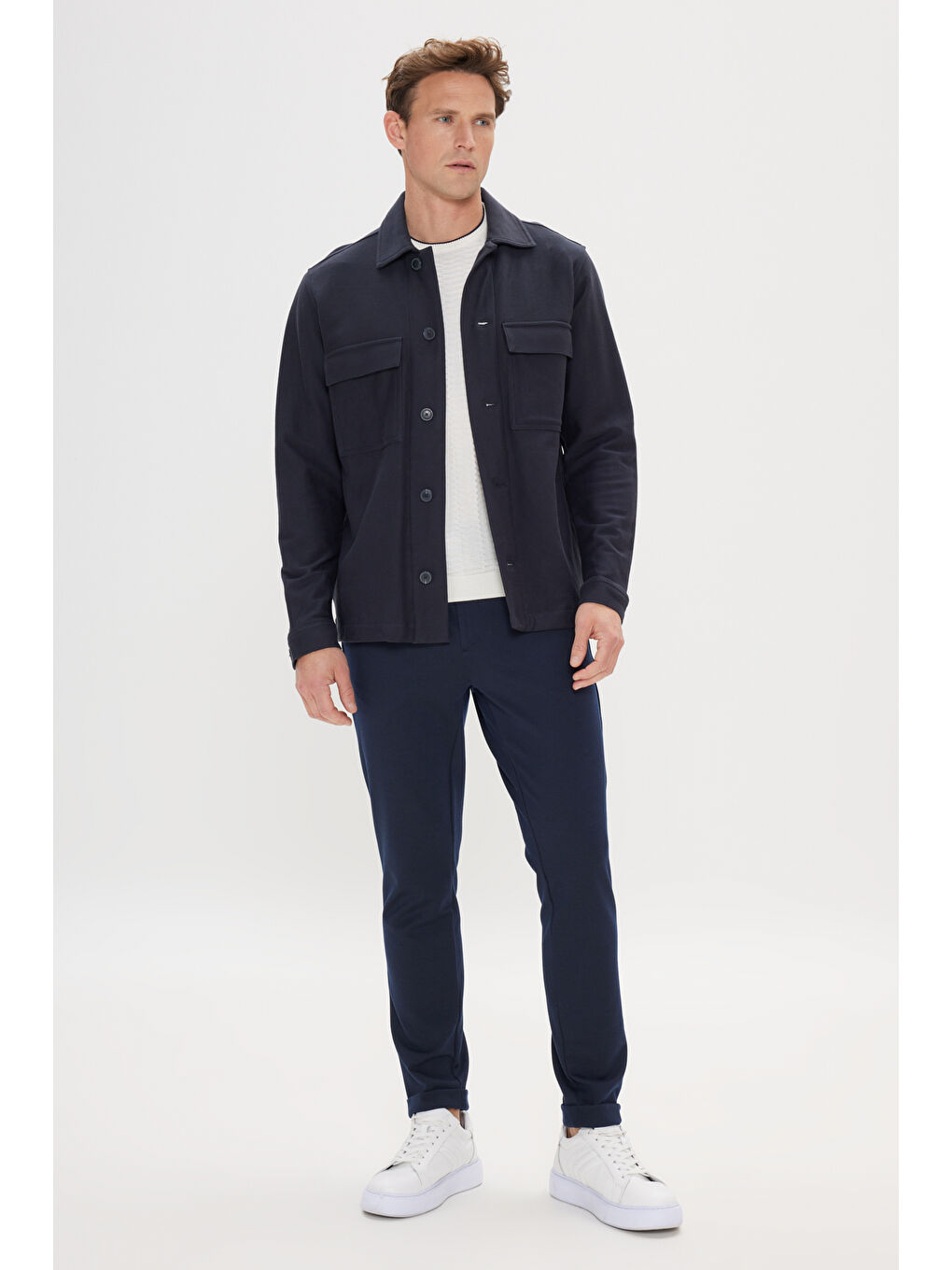 Erkek Lacivert Standart Fit Normal Kesim Gömlek Yaka %100 Pamuk Mont-4