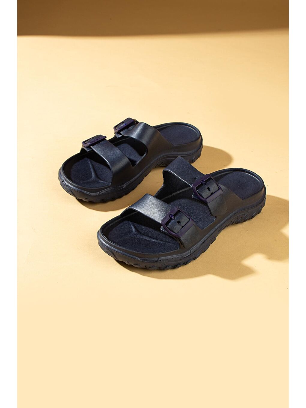 Lacivert Önü Açık Kaymaz Taban Çift Tokalı Eva Kadın Terlik KY24-110Z