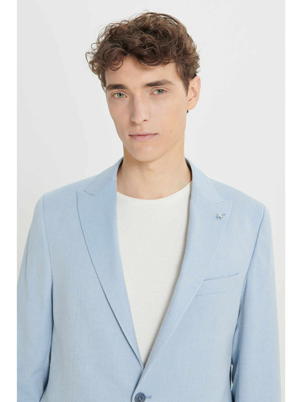 Erkek Açık Mavi Slim Fit Dar Kesim Kırlangıç Yaka Blazer Ceket-5