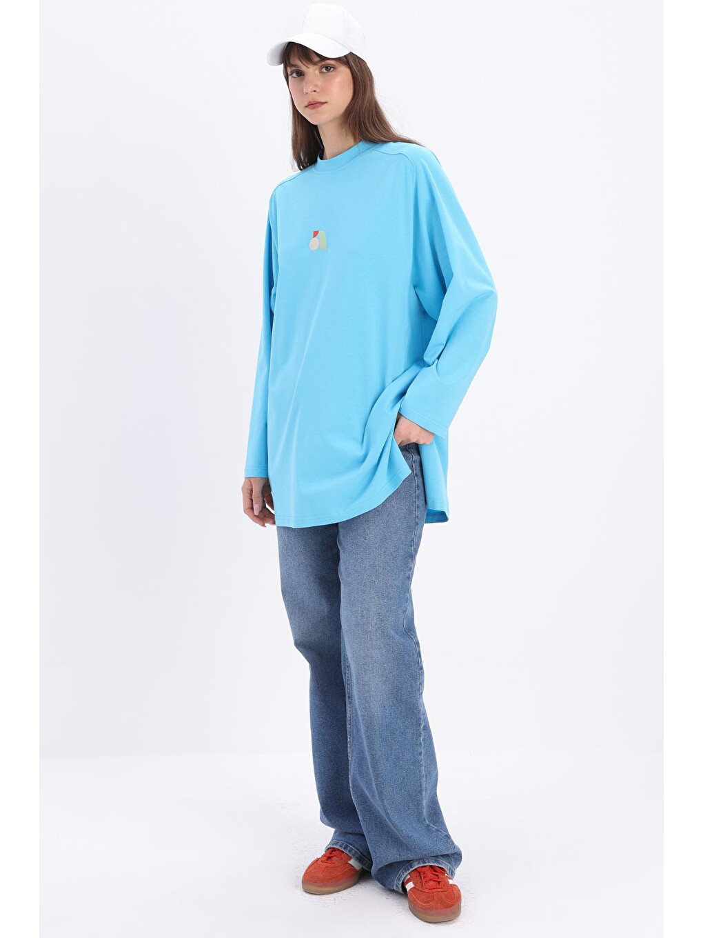 Mavi Pamuklu Nakışlı Sweatshirt-2