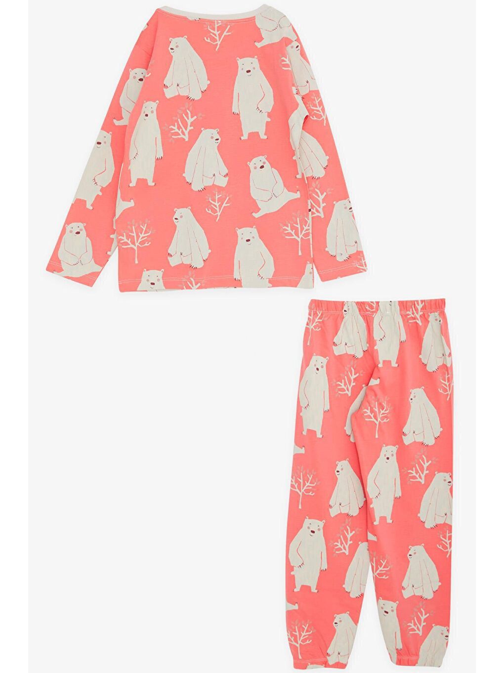 Kız Çocuk Pijama Takımı Kutup Ayısı Desenli Mercan (6 Yaş)-1