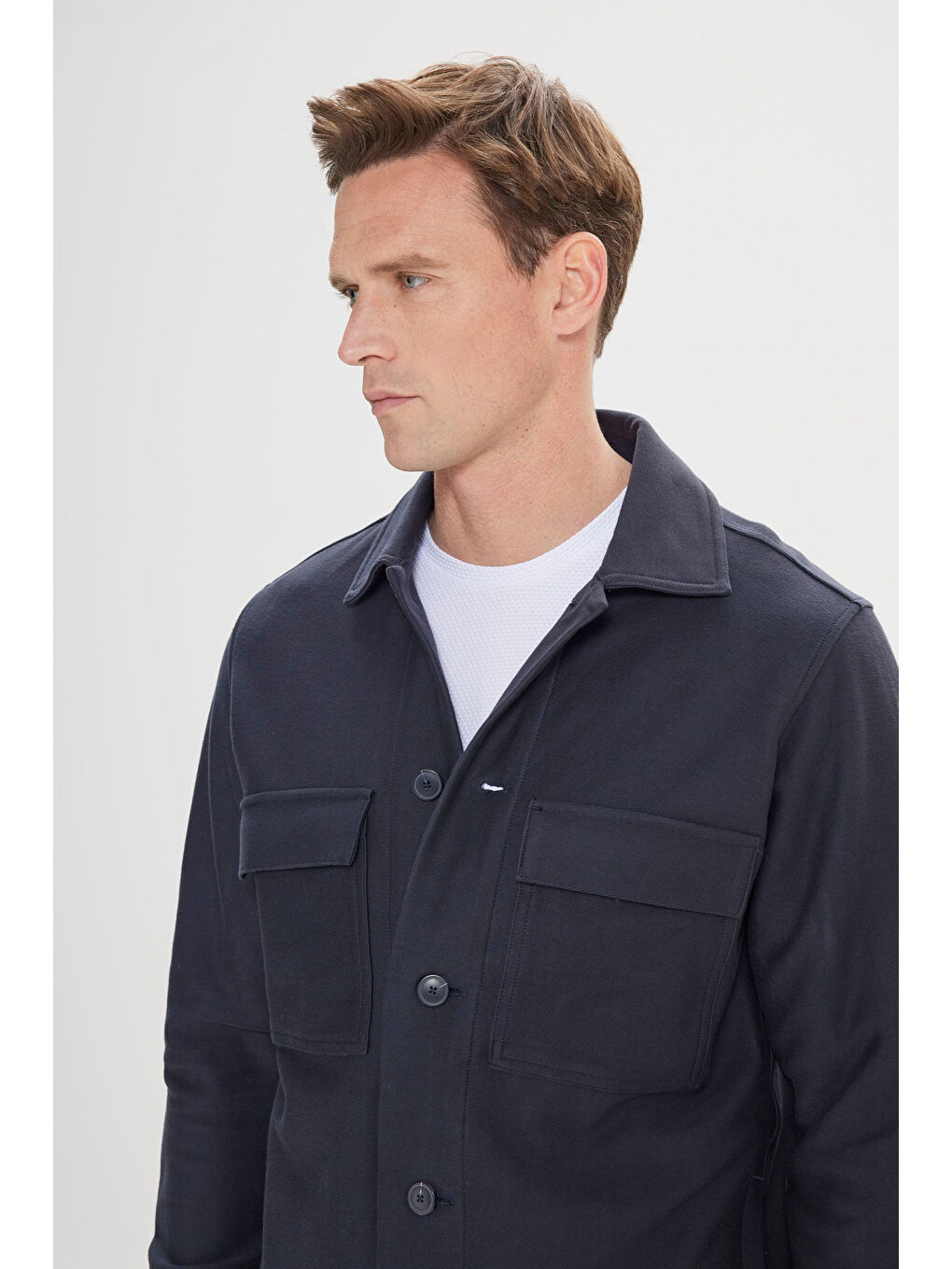 Erkek Lacivert Standart Fit Normal Kesim Gömlek Yaka %100 Pamuk Mont-8