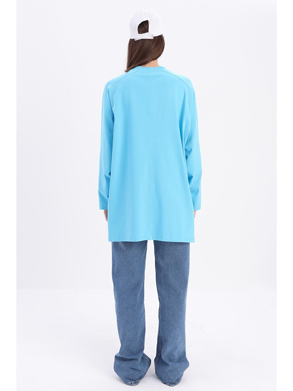 Mavi Pamuklu Nakışlı Sweatshirt-3