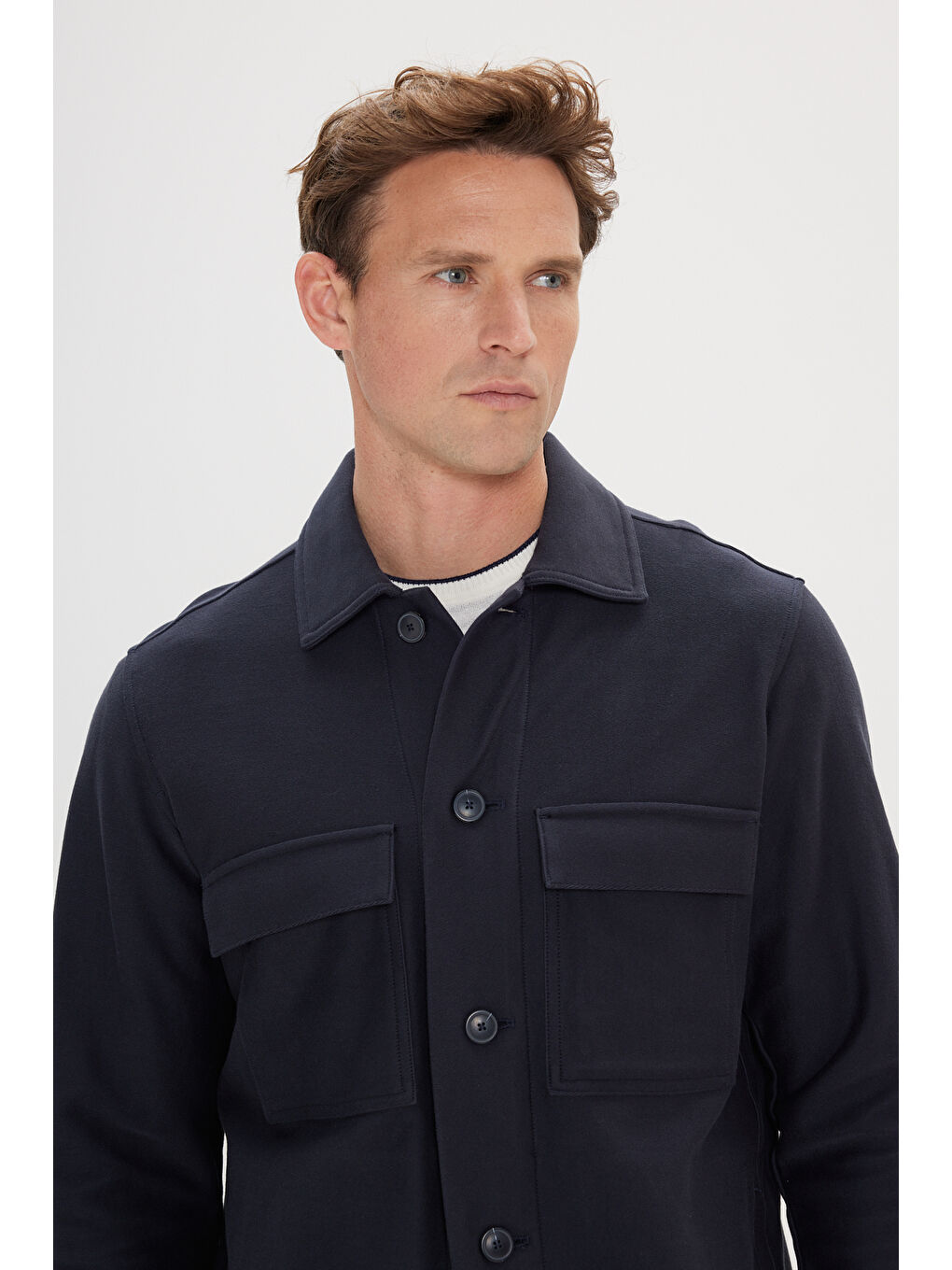 Erkek Lacivert Standart Fit Normal Kesim Gömlek Yaka %100 Pamuk Mont-9