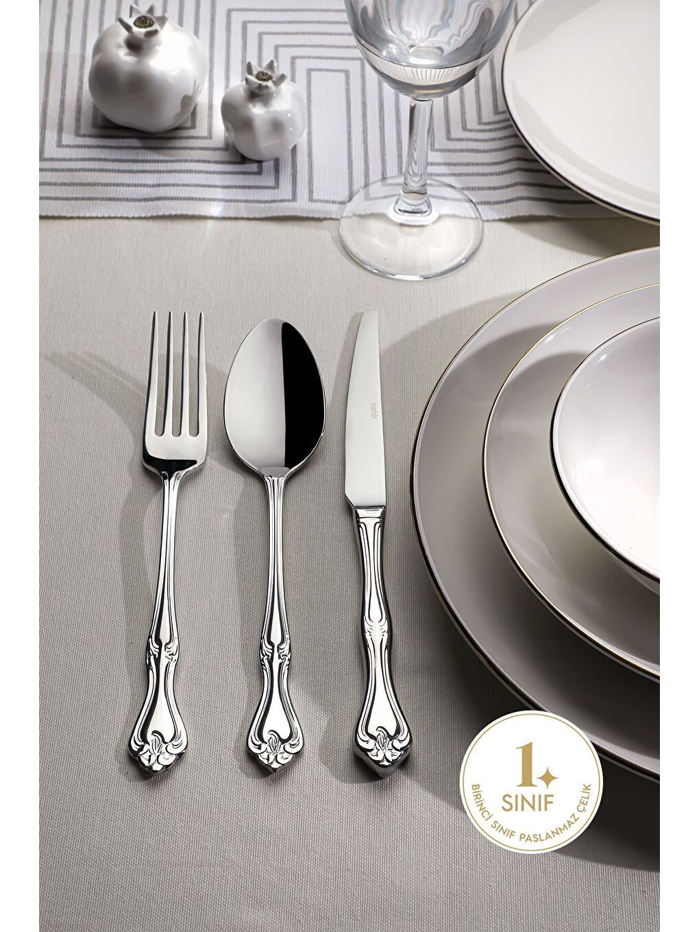 Gri Lalezar Sade 6 Kişilik 36 Parça Kutulu Çatal Kaşık Bıçak Takımı-3
