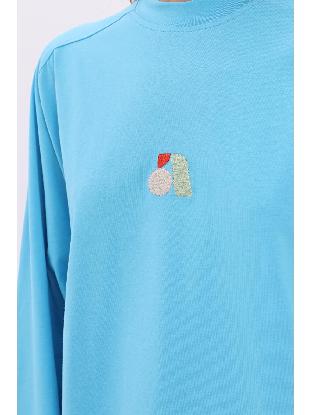 Mavi Pamuklu Nakışlı Sweatshirt-4