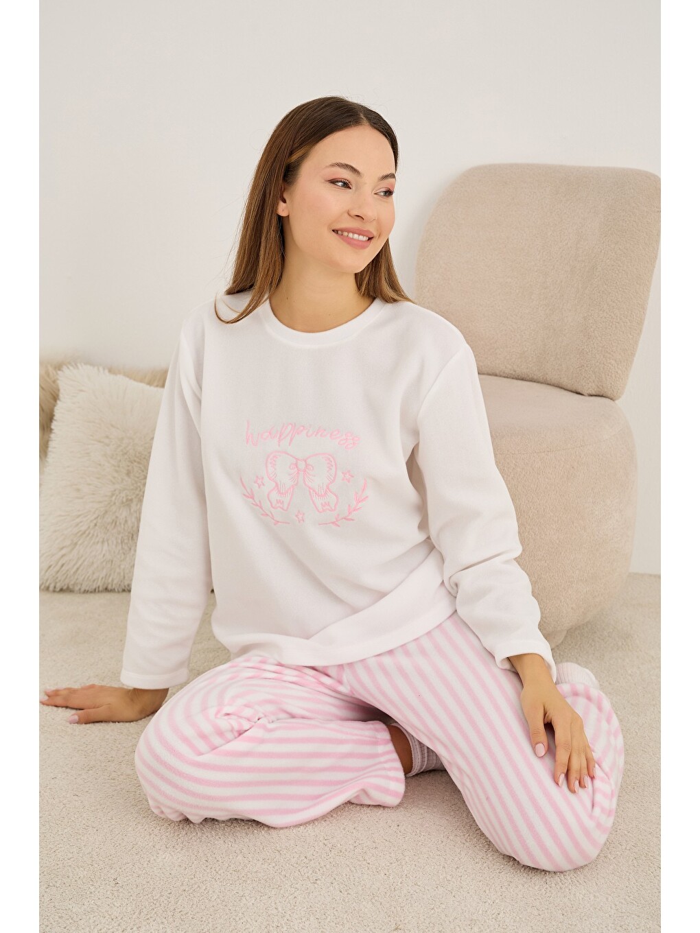 Karışık Polar Kışlık Örme Pijama Takım